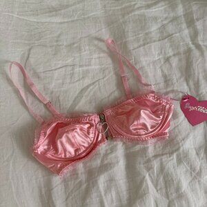 Sugar Thrillz Pink Satin Heart Zip Bra Top NWT